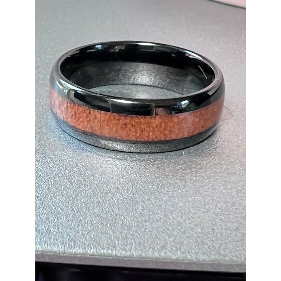 Men's Tungsten and Wood Ring, 7mm, Size 10, Polished Piano Finish,  Wedding Band - Picture 1 of 7